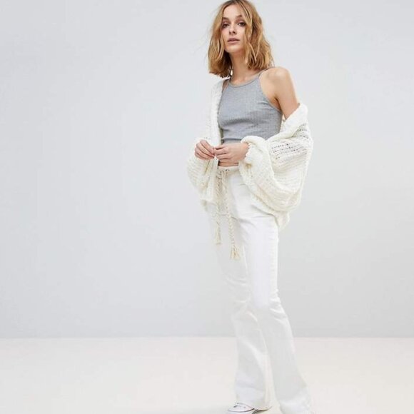 Free People Chamomile Knit Ballon Sleeve Cardigan - Cream - Size Medium - Picture 4 of 9